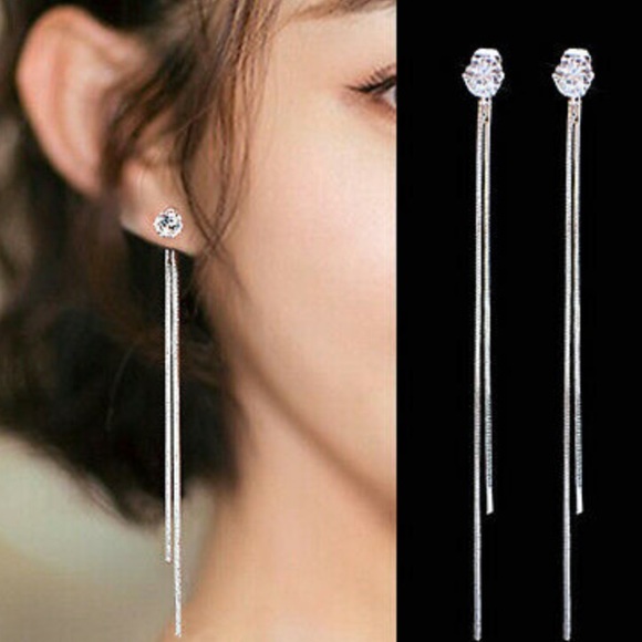 Jewelry - New Long Drop Earrings 925 Silver White Sapphire